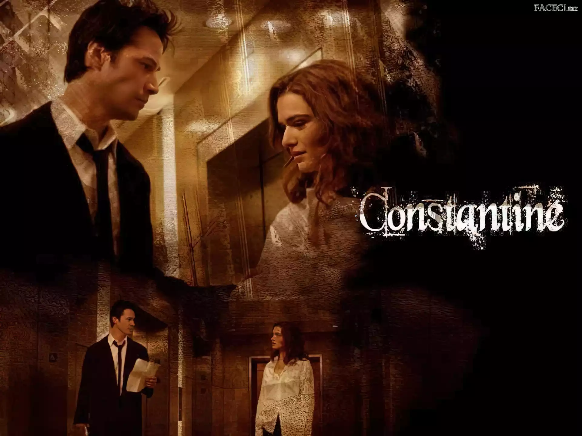Constantine, Rachel Weisz, drzwi, Keanu Reeves